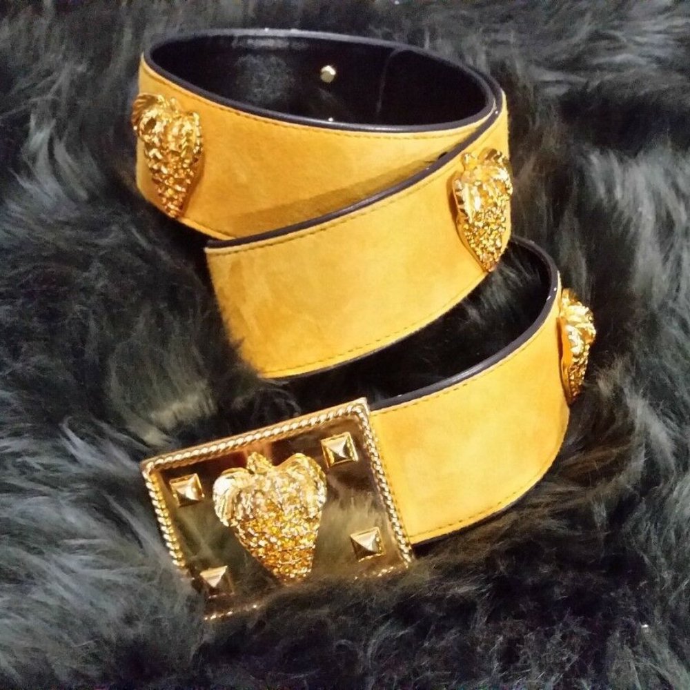 Vtg 90s ESCADA Belt Suede Leather Gold embellished